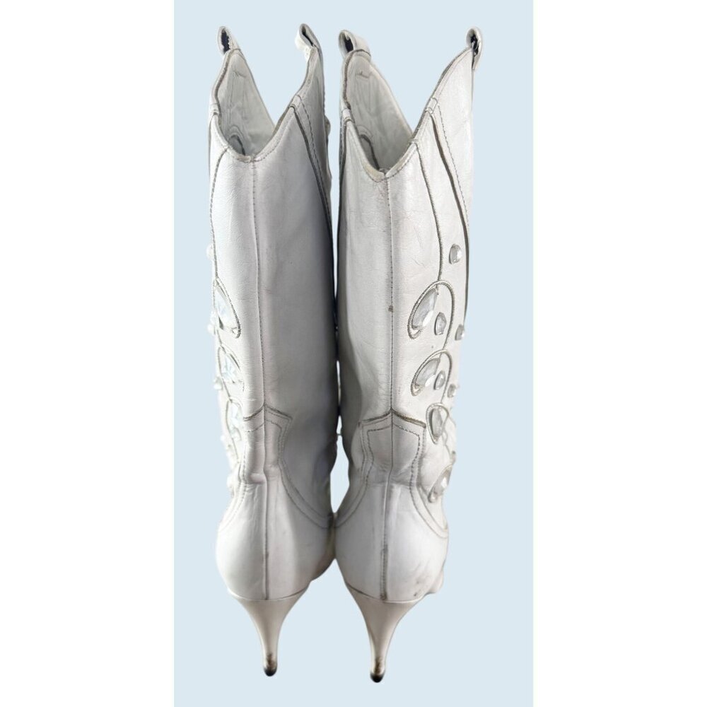 Vintage SACHA LONDON White Leather Embellished Western Boots 1980s Sz 7.5 - Picture 6 of 8